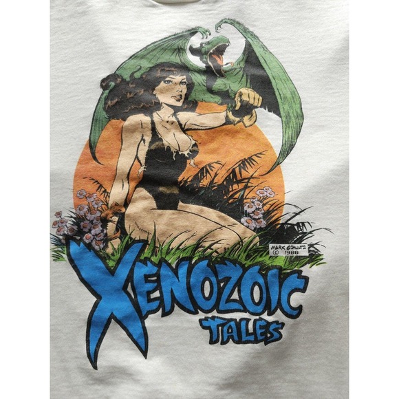 Vintage 1980s 90s Xenozoic Tales Comic Book Fantasy T-shirt Mark Schultz White L - Picture 4 of 9